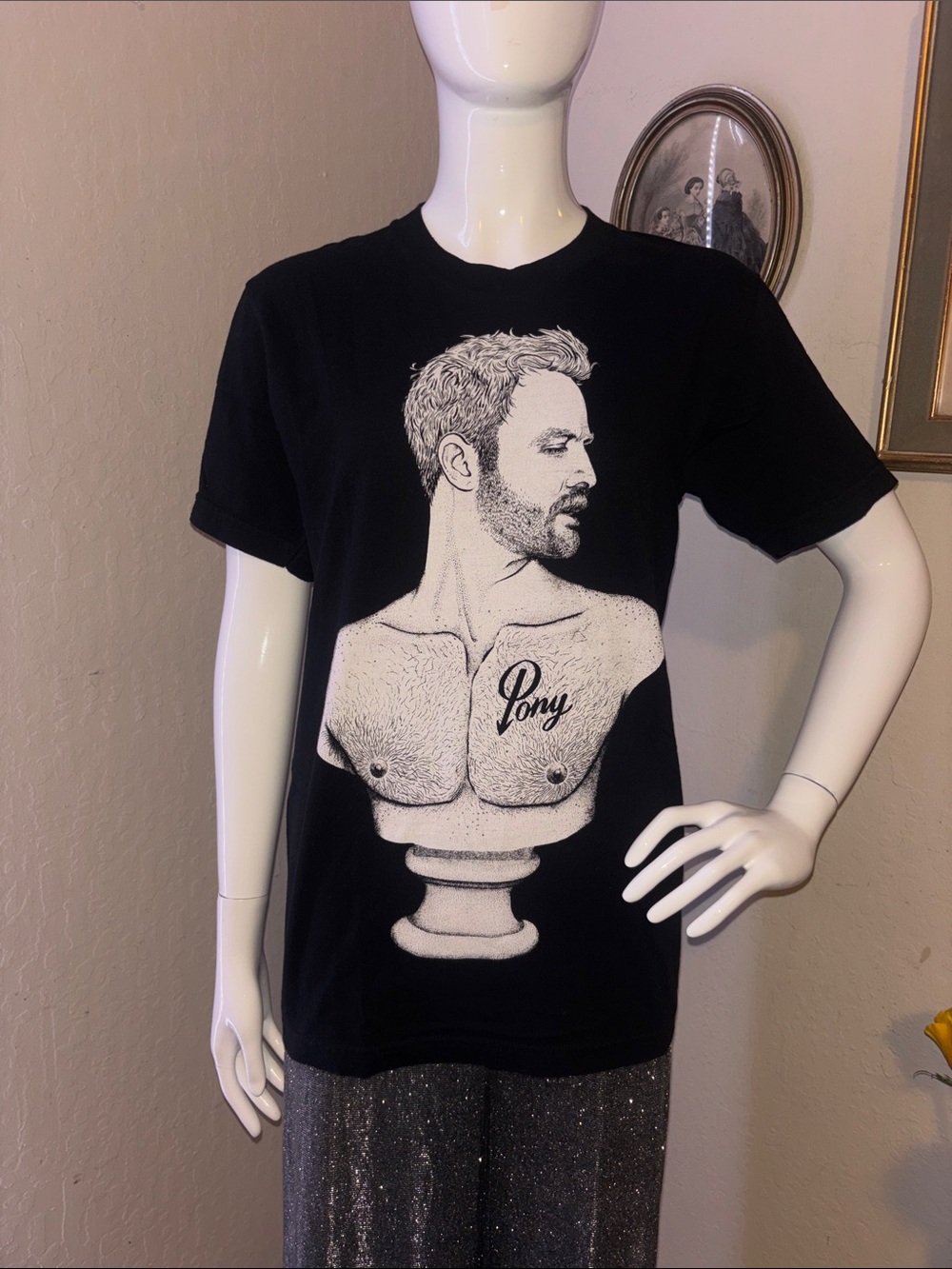 American Apparel Black T-Shirt with White Bust Graphic